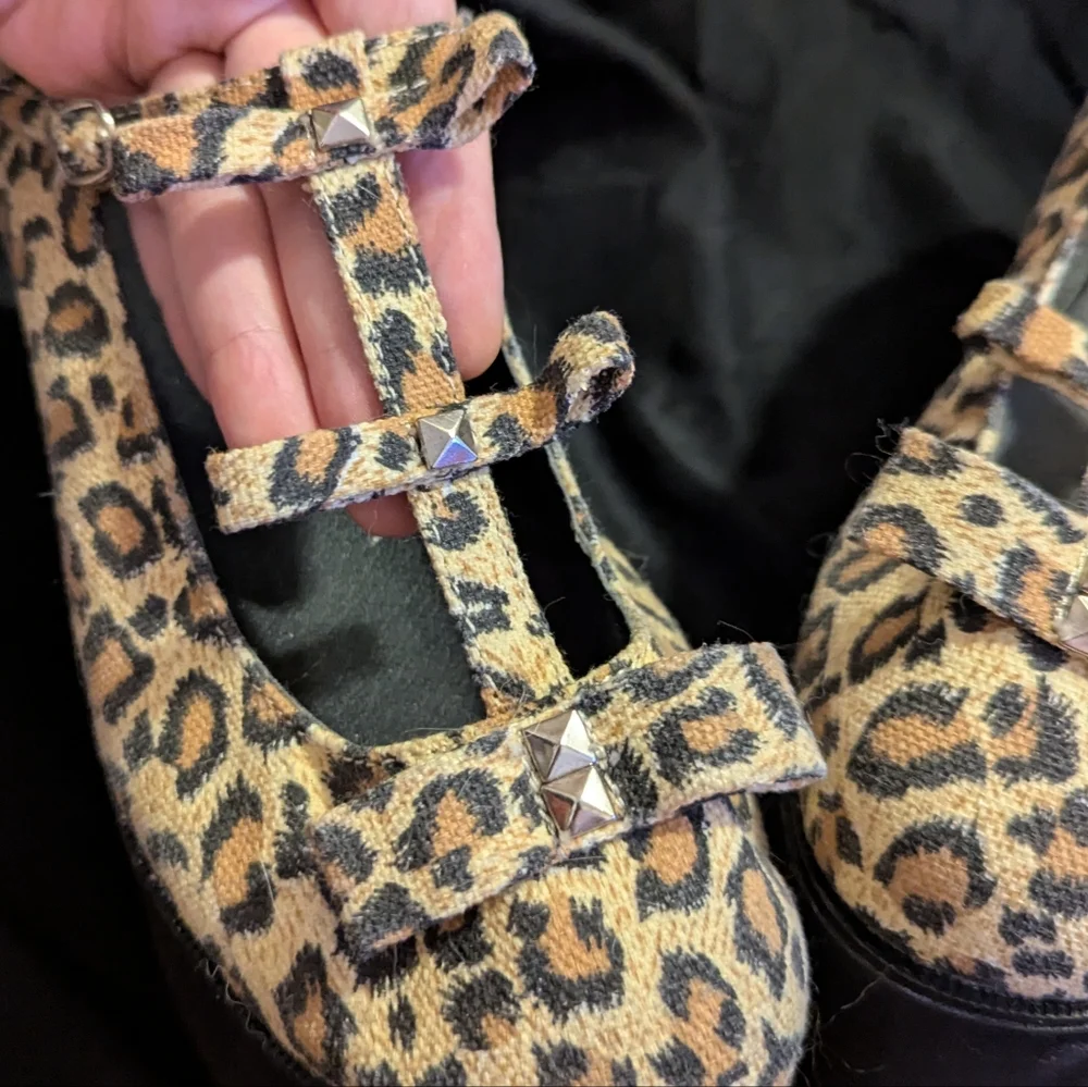 Demonia Studded Cheetah Print Platform Shoes